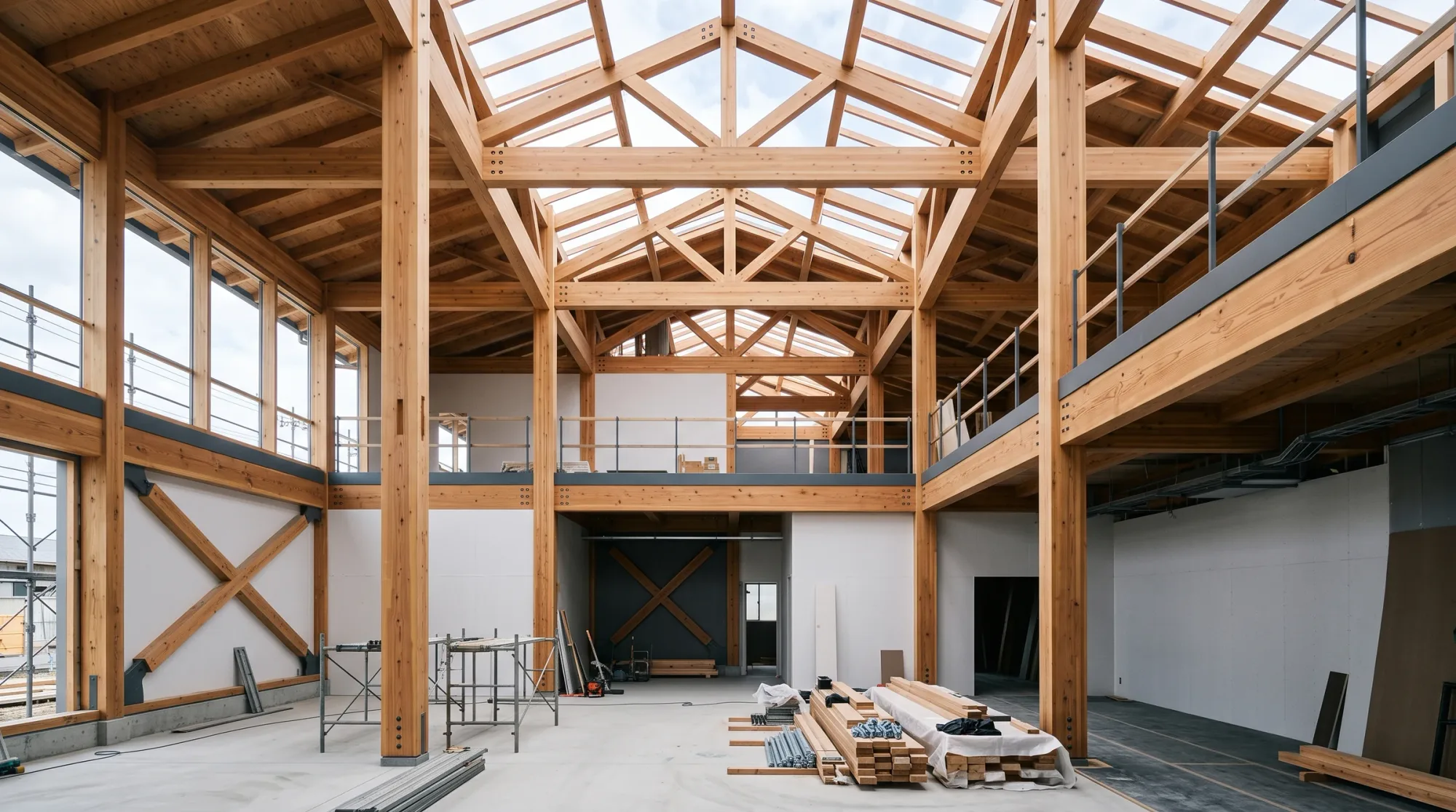 木造建築の柱と梁